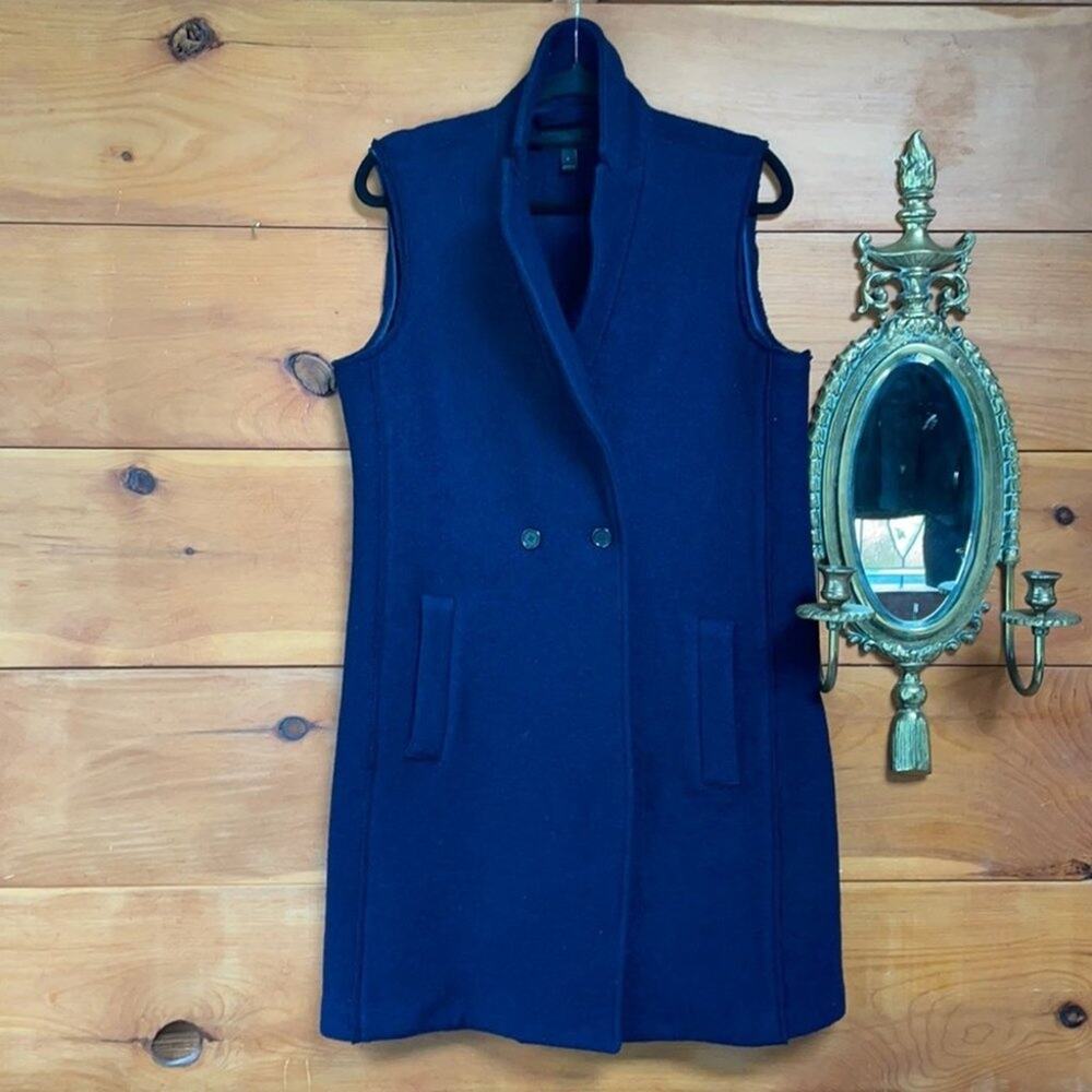 J. Crew Women’s Navy Blue 100% Wool Two Buttons Sleeveless Peacoat Size 6